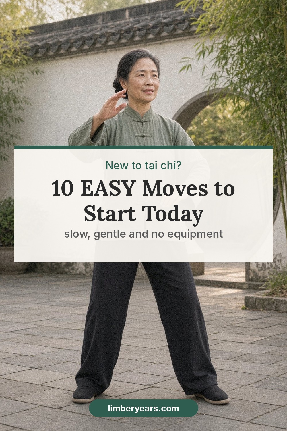 Pinterest pin: 10 easy tai chi moves for beginners, slow and gentle with no equipment